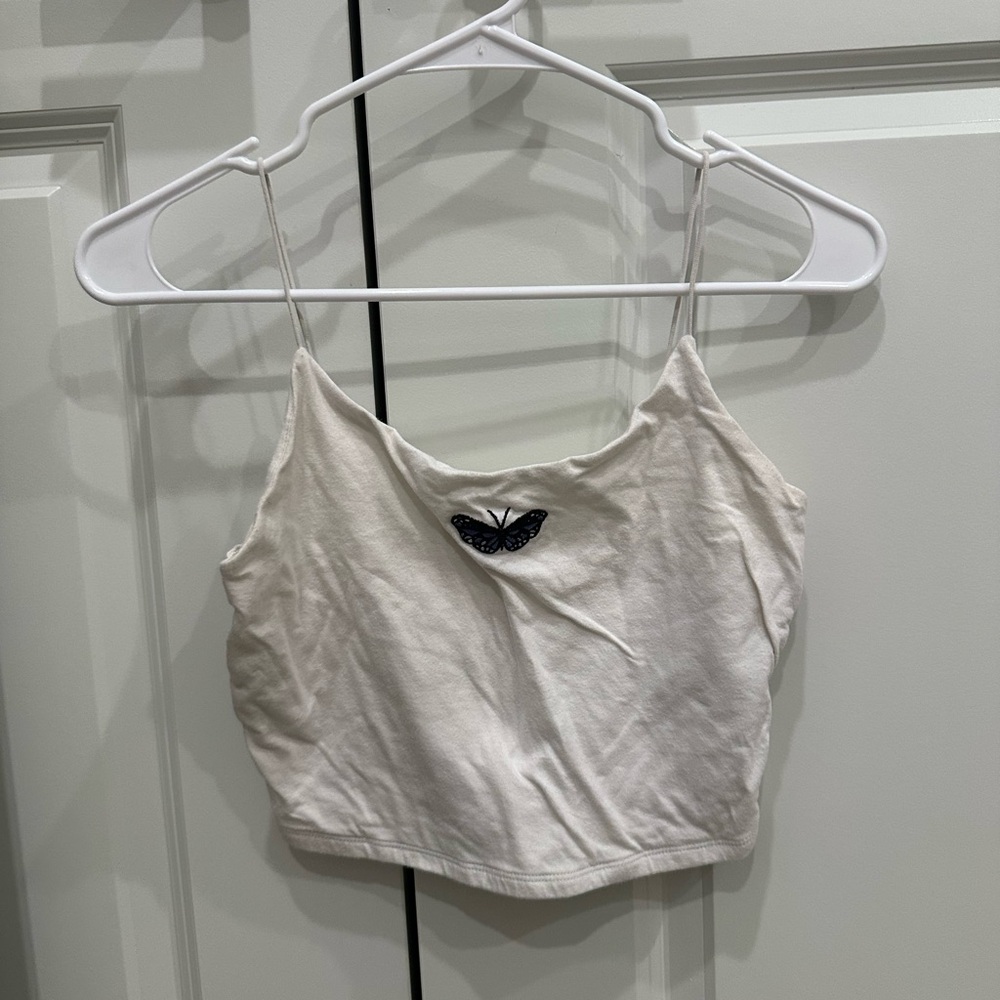 Garage Kids White Tee with Navy Butterfly